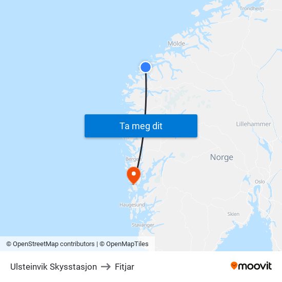 Ulsteinvik Skysstasjon to Fitjar map