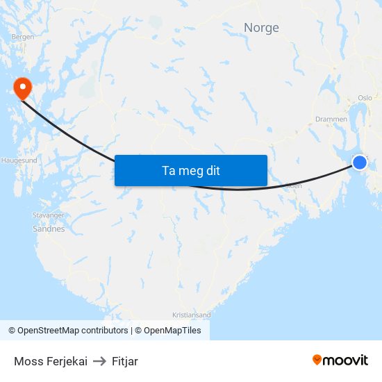Moss Ferjekai to Fitjar map