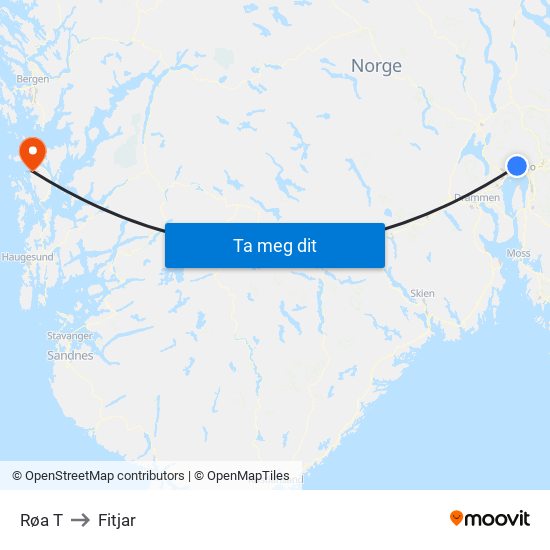 Røa T to Fitjar map