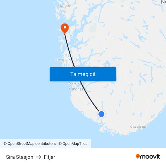 Sira Stasjon to Fitjar map