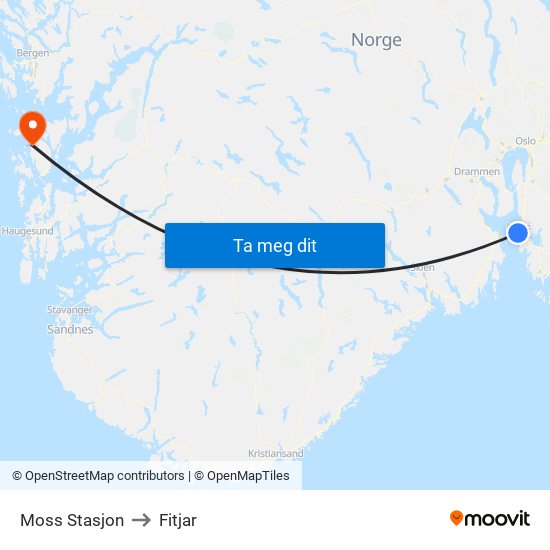 Moss Stasjon to Fitjar map