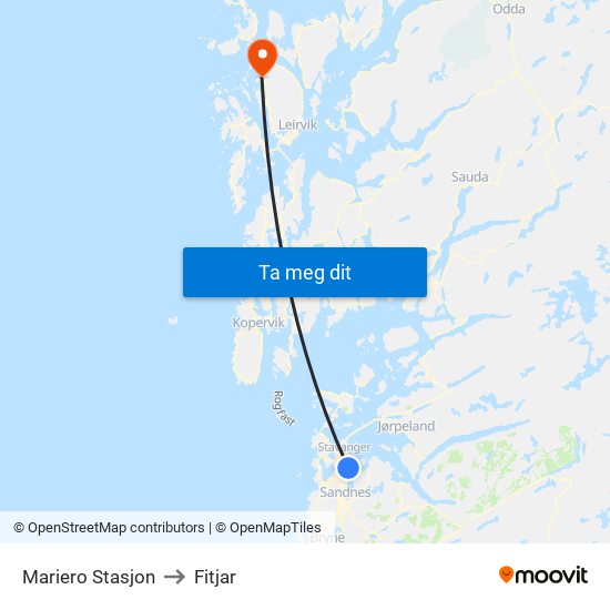 Mariero Stasjon to Fitjar map
