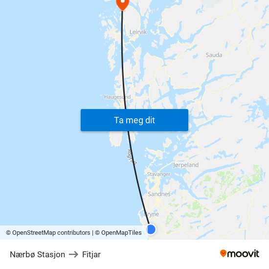 Nærbø Stasjon to Fitjar map