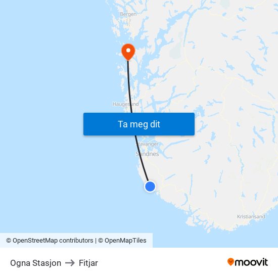 Ogna Stasjon to Fitjar map