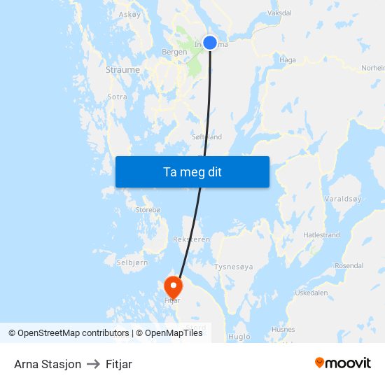 Arna Stasjon to Fitjar map