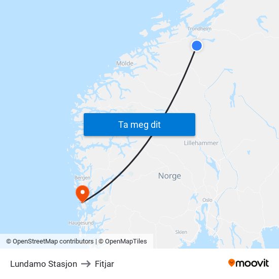 Lundamo Stasjon to Fitjar map