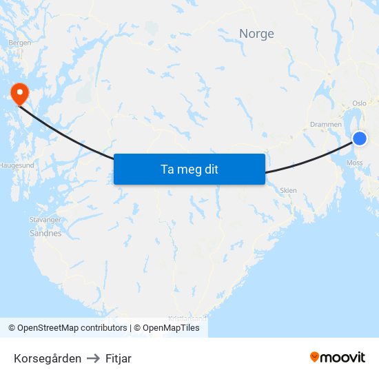 Korsegården to Fitjar map