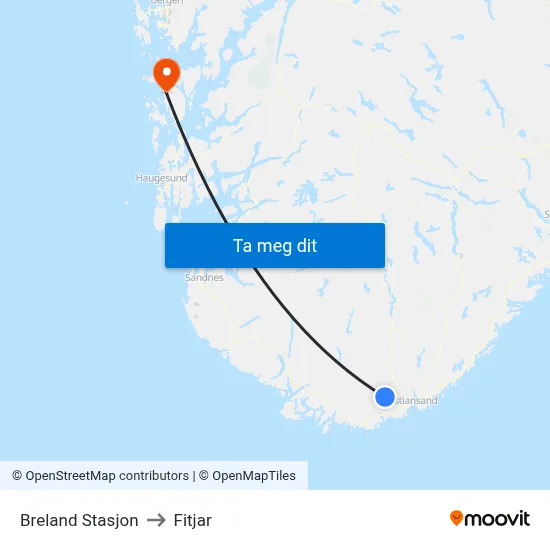 Breland Stasjon to Fitjar map