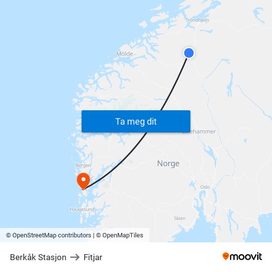 Berkåk Stasjon to Fitjar map