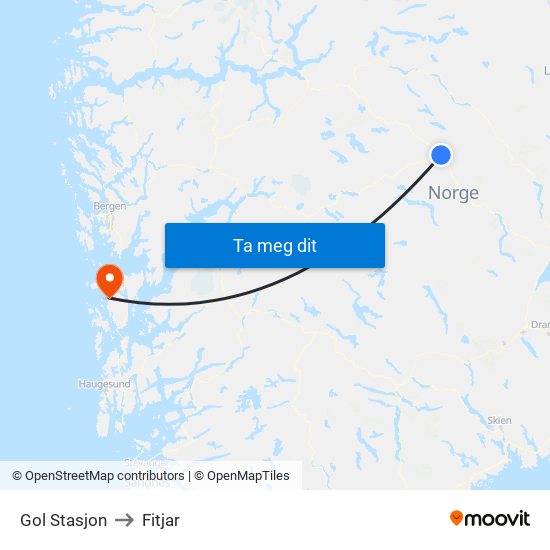 Gol Stasjon to Fitjar map