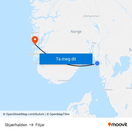 Skjærhalden to Fitjar map