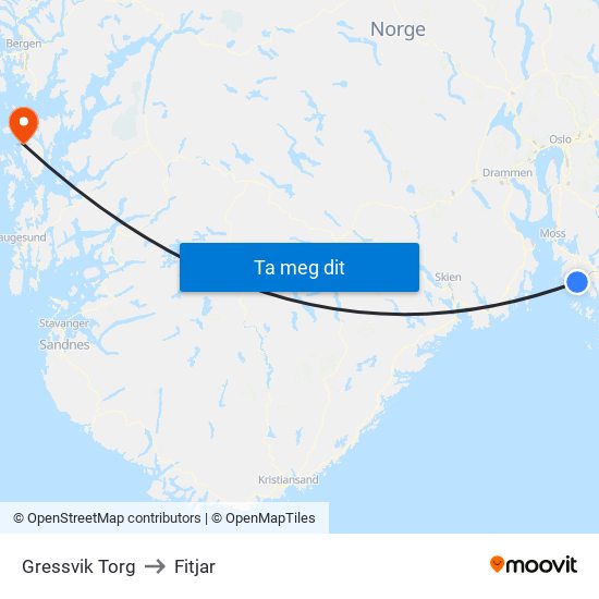 Gressvik Torg to Fitjar map