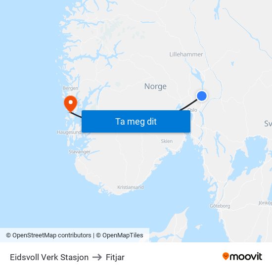 Eidsvoll Verk Stasjon to Fitjar map