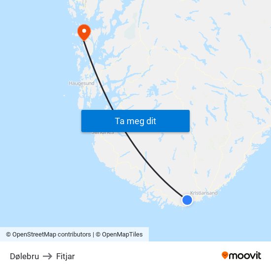 Dølebru to Fitjar map