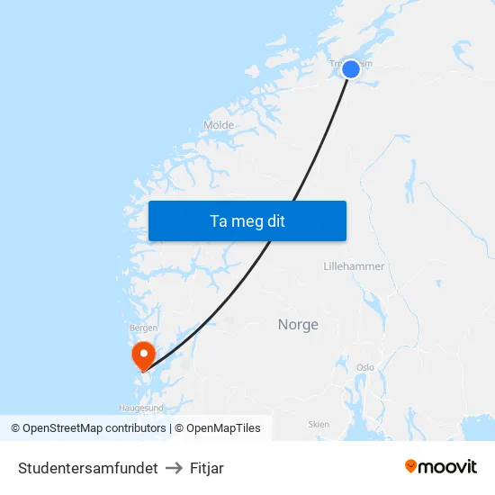 Studentersamfundet to Fitjar map