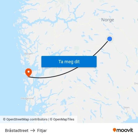Bråstadtreet to Fitjar map