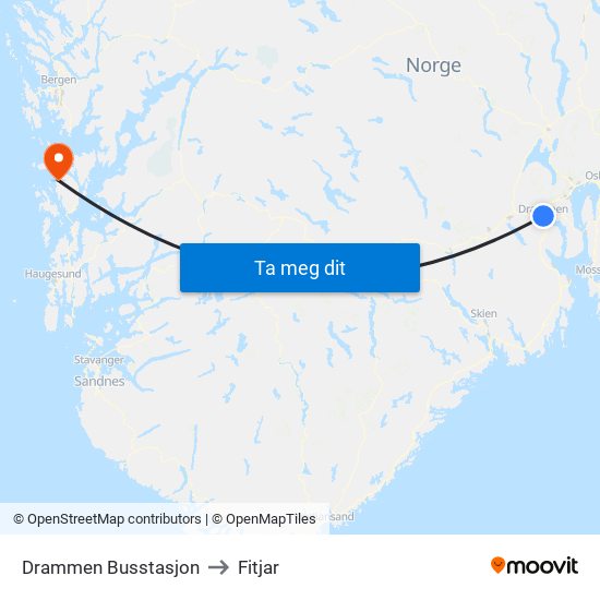 Drammen Busstasjon to Fitjar map