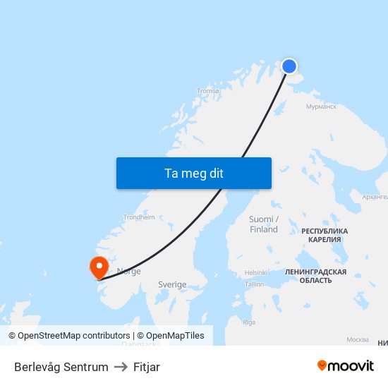 Berlevåg Sentrum to Fitjar map