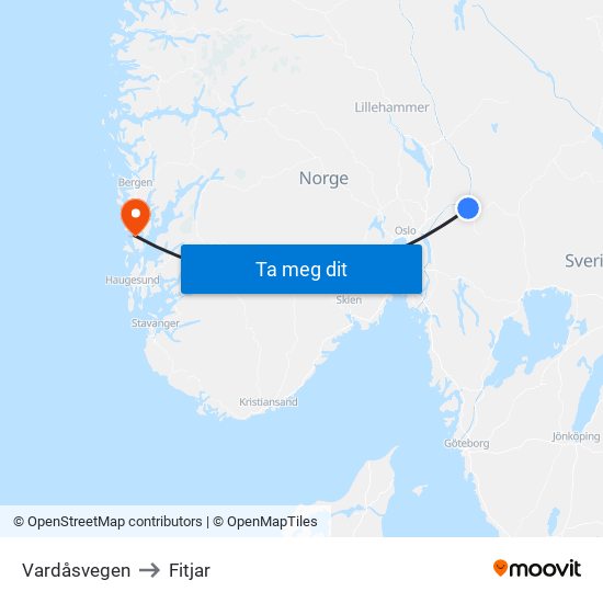 Vardåsvegen to Fitjar map