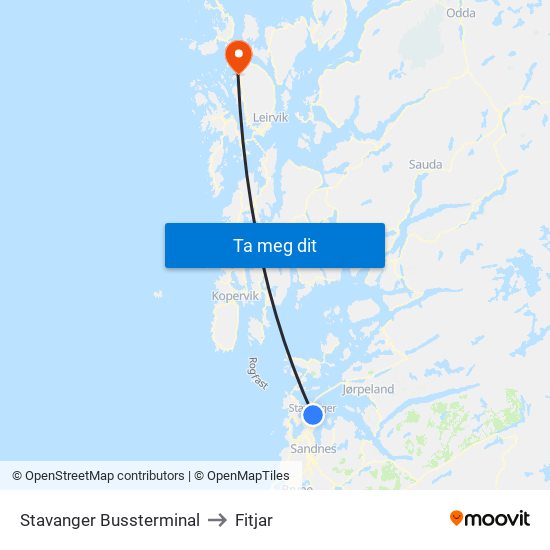 Stavanger Bussterminal to Fitjar map