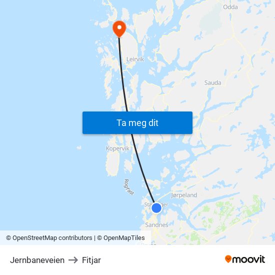 Jernbaneveien to Fitjar map