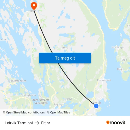 Leirvik Terminal to Fitjar map