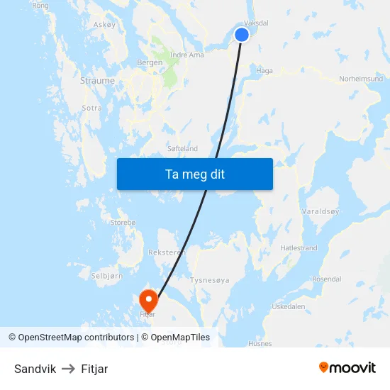 Sandvik to Fitjar map