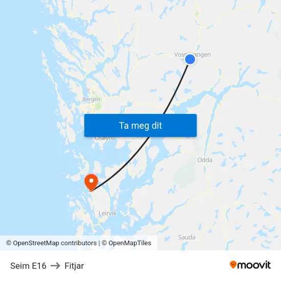 Seim E16 to Fitjar map