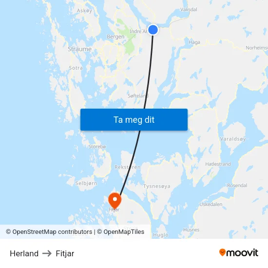 Herland to Fitjar map