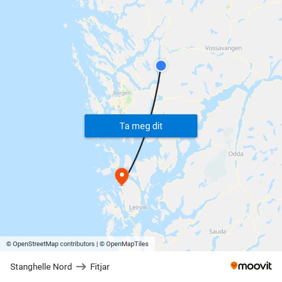 Stanghelle Nord to Fitjar map