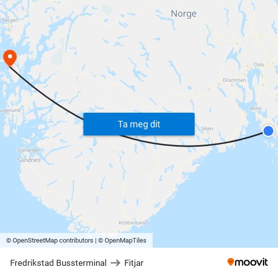 Fredrikstad Bussterminal to Fitjar map