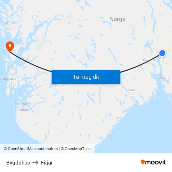 Bygdøhus to Fitjar map