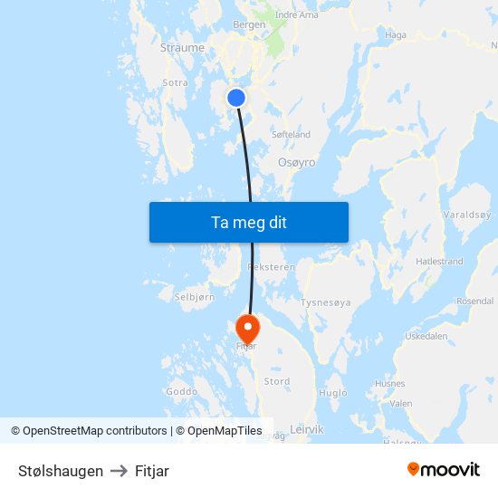 Stølshaugen to Fitjar map