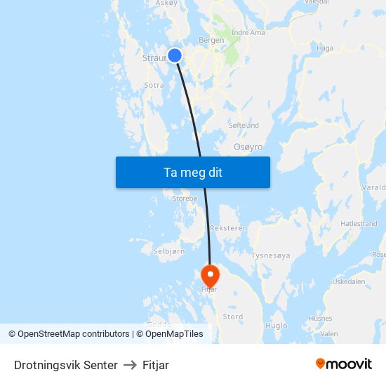 Drotningsvik Senter to Fitjar map