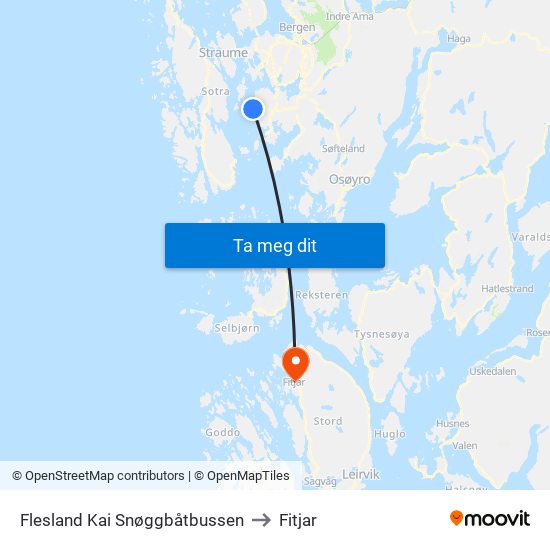 Flesland Kai Snøggbåtbussen to Fitjar map