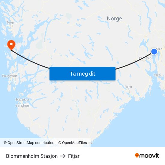 Blommenholm Stasjon to Fitjar map