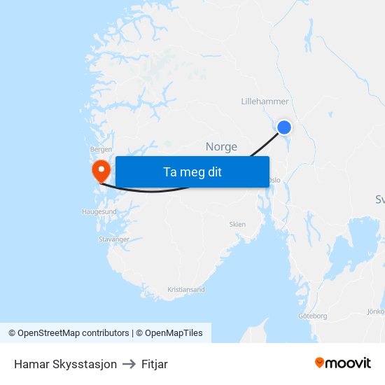Hamar Skysstasjon to Fitjar map