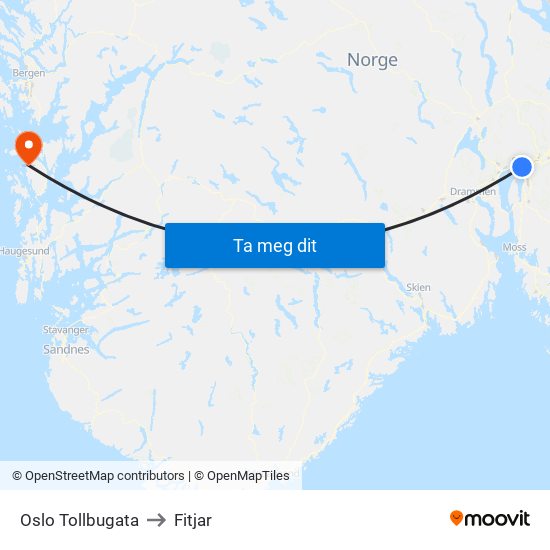 Oslo Tollbugata to Fitjar map