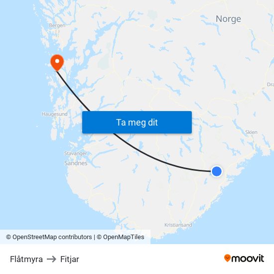 Flåtmyra to Fitjar map