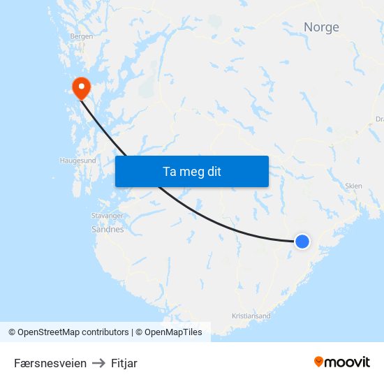 Færsnesveien to Fitjar map