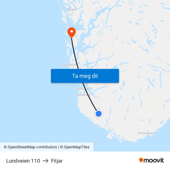 Lundveien 110 to Fitjar map