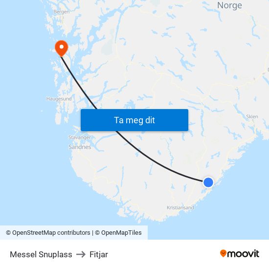 Messel Snuplass to Fitjar map