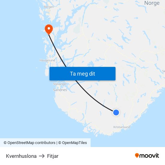 Kvernhuslona to Fitjar map