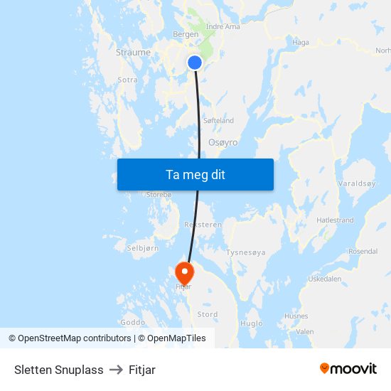 Sletten Snuplass to Fitjar map