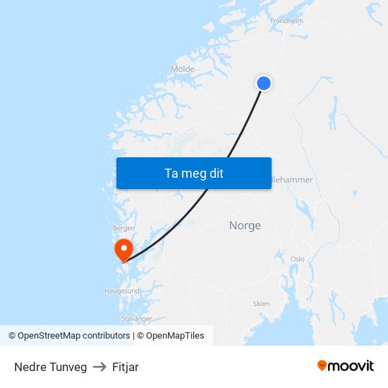Nedre Tunveg to Fitjar map