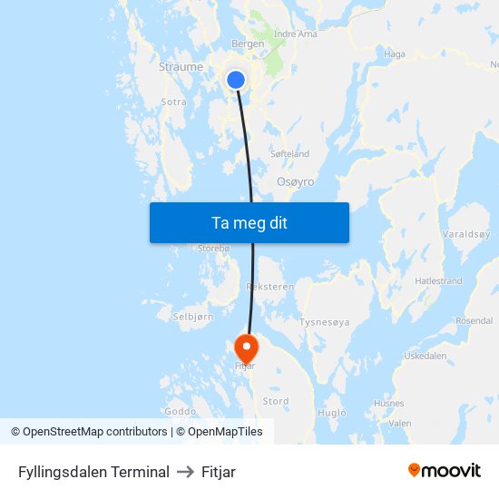 Fyllingsdalen Terminal to Fitjar map