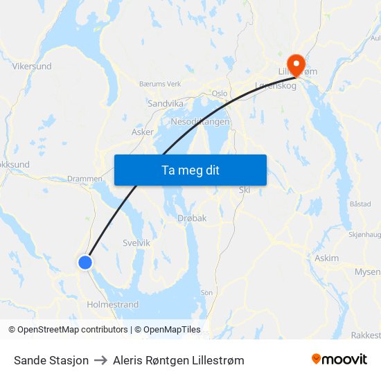 Sande Stasjon to Aleris Røntgen Lillestrøm map