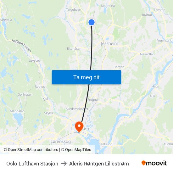 Oslo Lufthavn Stasjon to Aleris Røntgen Lillestrøm map