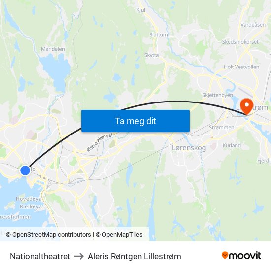 Nationaltheatret to Aleris Røntgen Lillestrøm map