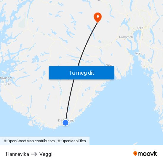 Hannevika to Veggli map